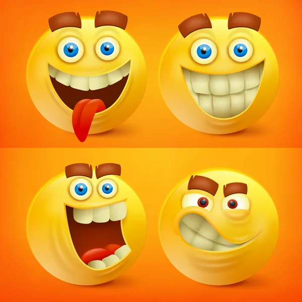 Conjunto de personajes sonrientes amarillos con diferentes emociones — Archivo Imágenes Vectoriales