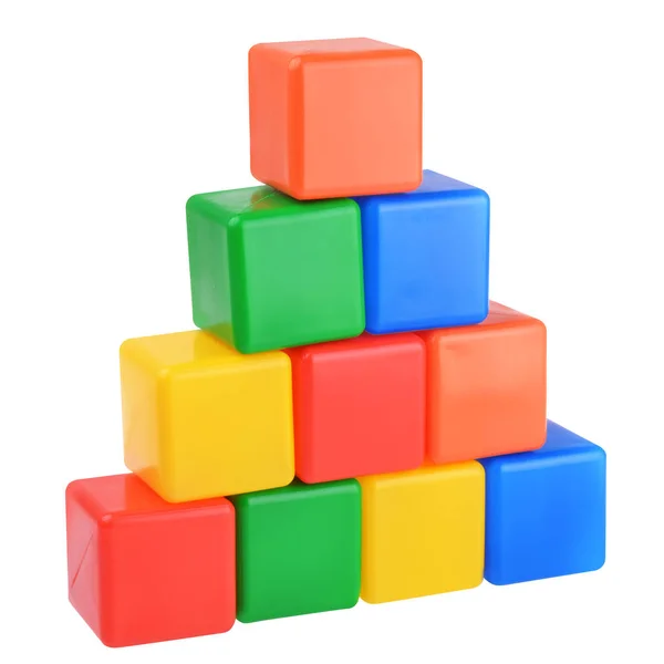 Colored plastic cubes pyramid building — Stock Photo, Image