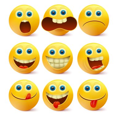 Sarı gülen yüzler. Emoji karakter şablon