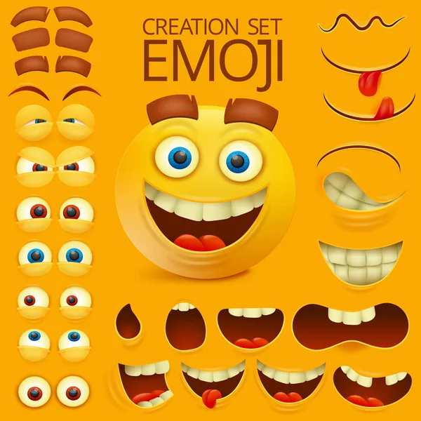 Żółty smiley twarz charakter szablonu sceny. Duży zestaw emocji — Wektor stockowy