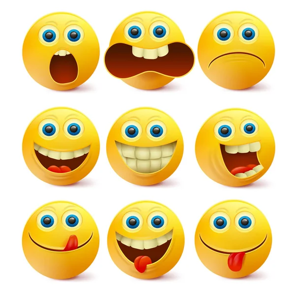 Caras sonrientes amarillas. Plantilla de caracteres emoji — Archivo Imágenes Vectoriales