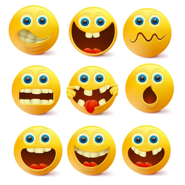 Yellow smiley faces. Emoji characters template — Stock Vector