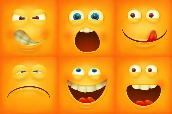 Conjunto de emoticonos caras amarillas emoji caracteres iconos — Vector de stock