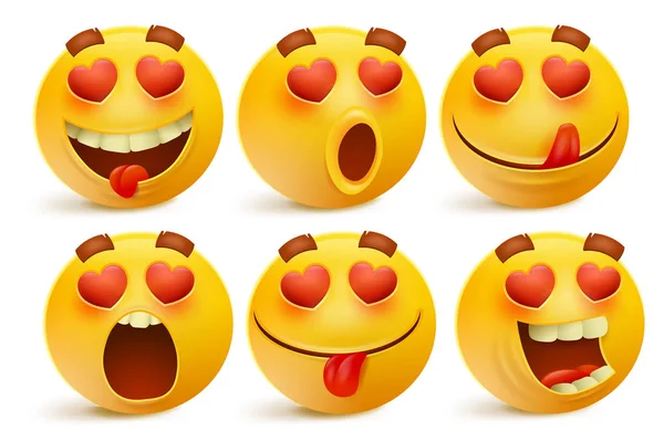 Ícones de emoticon dia dos namorados, Love emoji set, isolado no fundo branco — Vetor de Stock