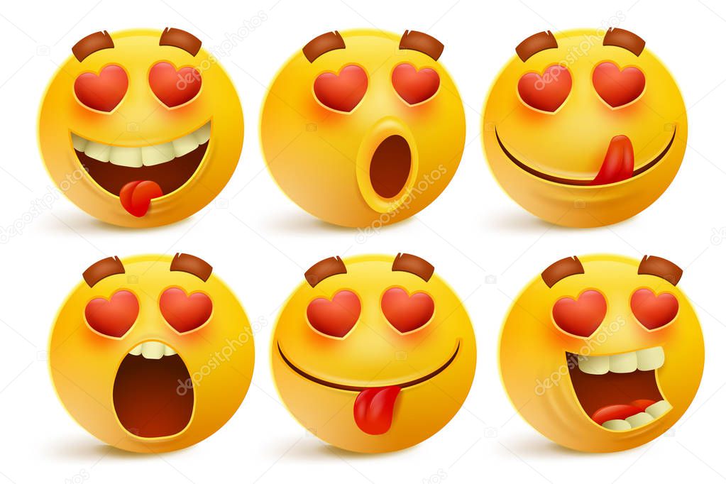 Valentines day emoticon icons, Love emoji set, isolated on white background