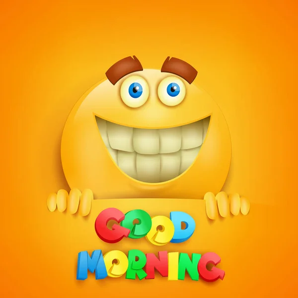 Tarjeta de concepto de buena mañana con carácter sonriente amarillo — Vector de stock