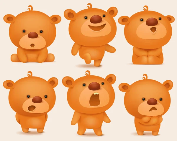Conjunto de creación de personajes de oso de peluche con diferentes emociones — Vector de stock