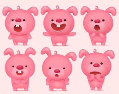 Pembe tavşan emoji karakterleri farklı duyguları ile ayarla