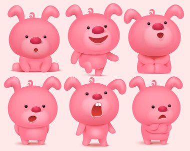 Pembe tavşan emoji karakterleri farklı duyguları ile ayarla