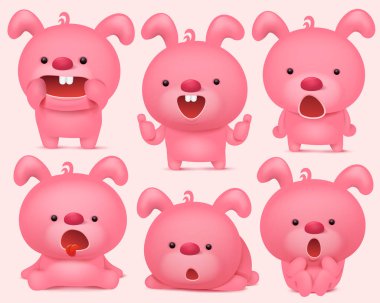 Pembe tavşan emoji karakterleri farklı duyguları ile ayarla