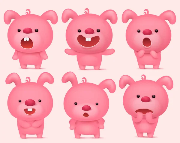 Roze bunny emoji tekens instellen met verschillende emoties — Stockvector