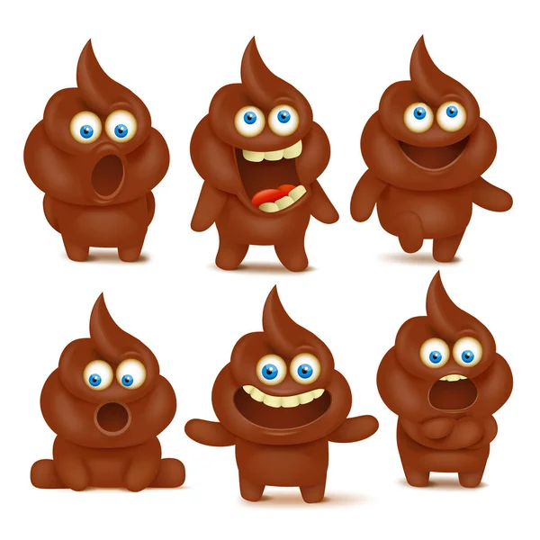 Reihe von niedlichen Poop-Emojis mit unterschiedlichen Emotionen — Stockvektor