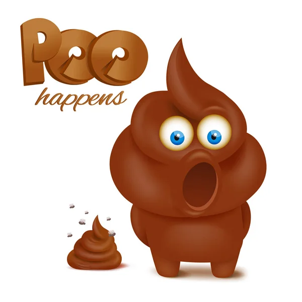 Feces emoji funny character. Poo happens concept card — Stock Vector