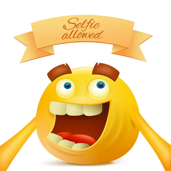 Emoji emoticon smiley geel gezicht teken maken selfie — Stockvector