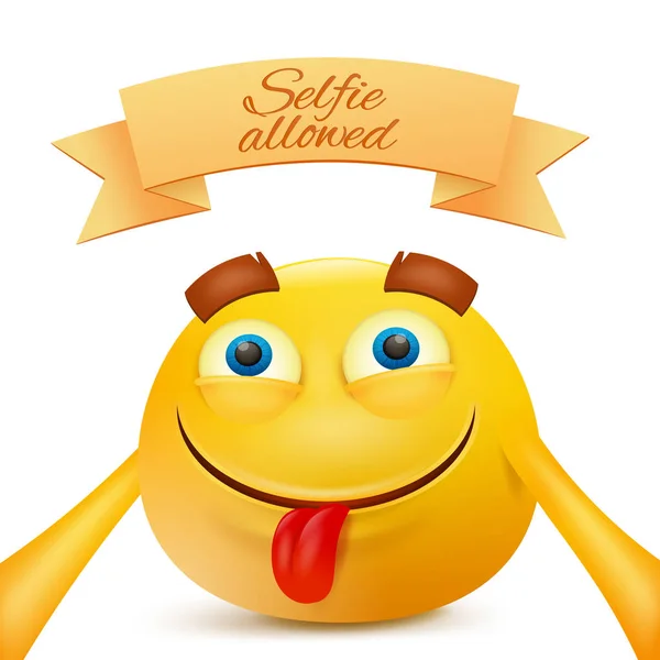 Emoji emoticon smiley geel gezicht teken maken selfie — Stockvector