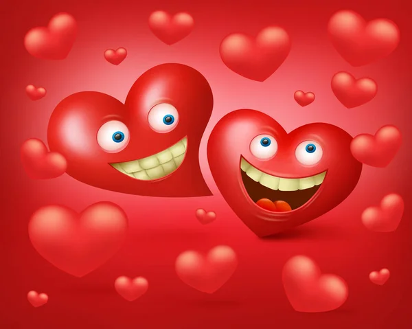 Vector ilustración de dos corazones sonrientes rojos — Archivo Imágenes Vectoriales