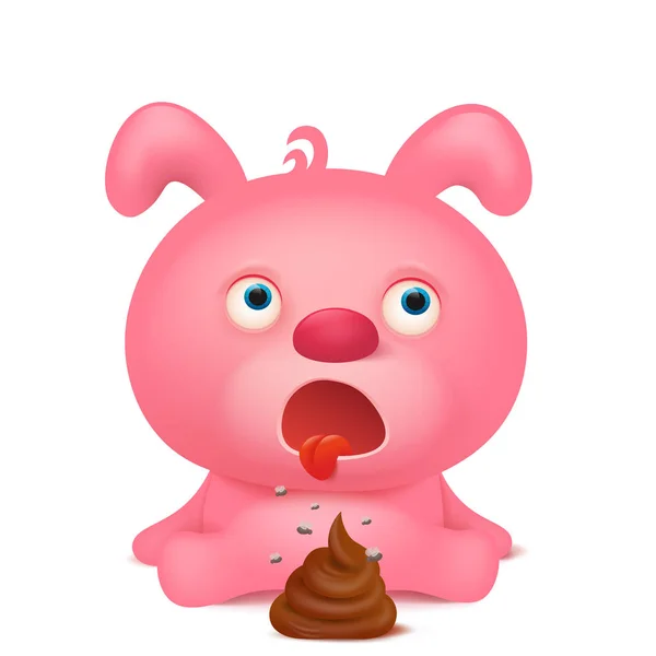 Rosa Kaninchen-Emoji-Charakter mit Haufen Poop — Stockvektor