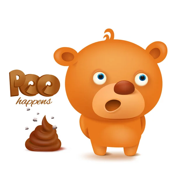 Teddy urso emoji personagem com monte de cocô —  Vetores de Stock