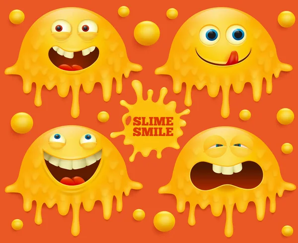 Set of yellow slime smile emoj characters — Stock Vector