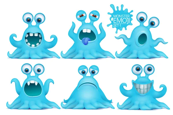 Legrační chobotnice emoji monstrum znaková sada — Stockový vektor