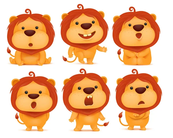 Set von Emoji-Löwen-Cartoon-Figur — Stockvektor