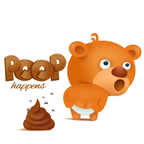 Teddybär emoji-figur mit haufen poop. — Stockvektor