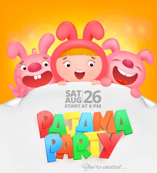 Tarjeta de invitación de fiesta de pijama con personajes emoji de dibujos animados — Archivo Imágenes Vectoriales