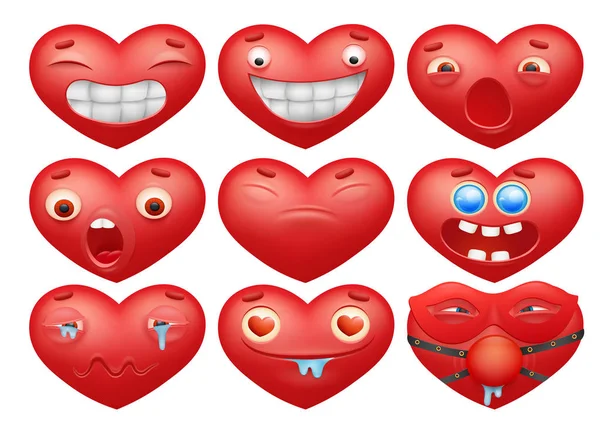 Smiley corazones rojos emoticonos personajes de dibujos animados — Archivo Imágenes Vectoriales