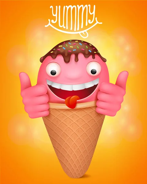 Cartoon gelato emoticon personaggio divertente — Vettoriale Stock