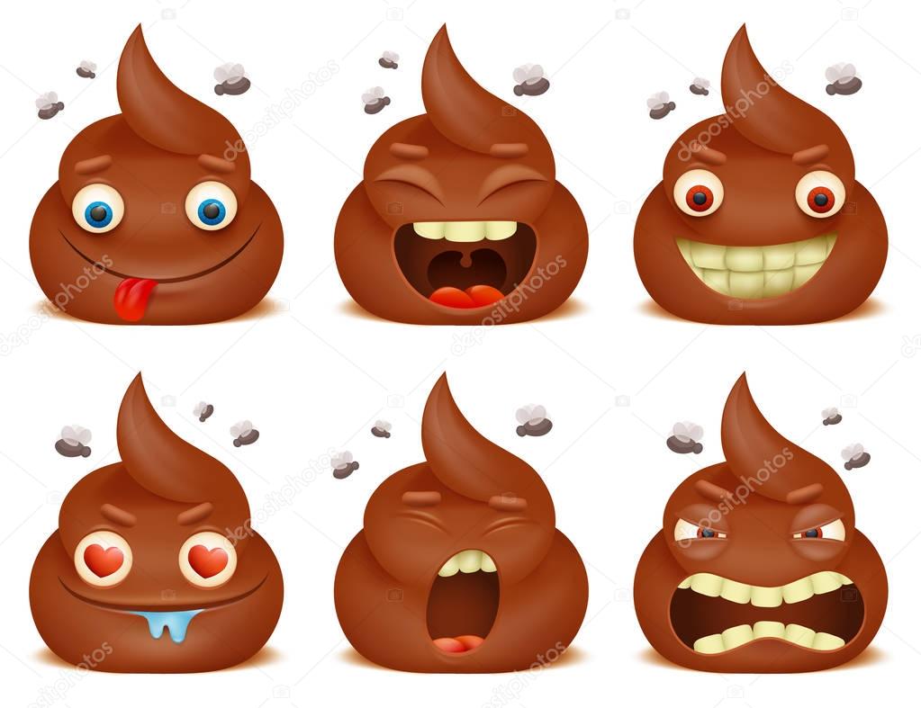 Set of funny poo emoticon cartoon characters. Vector set