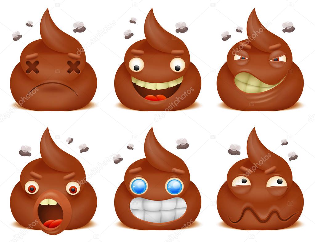 Set of funny poo emoticon cartoon characters. Vector set