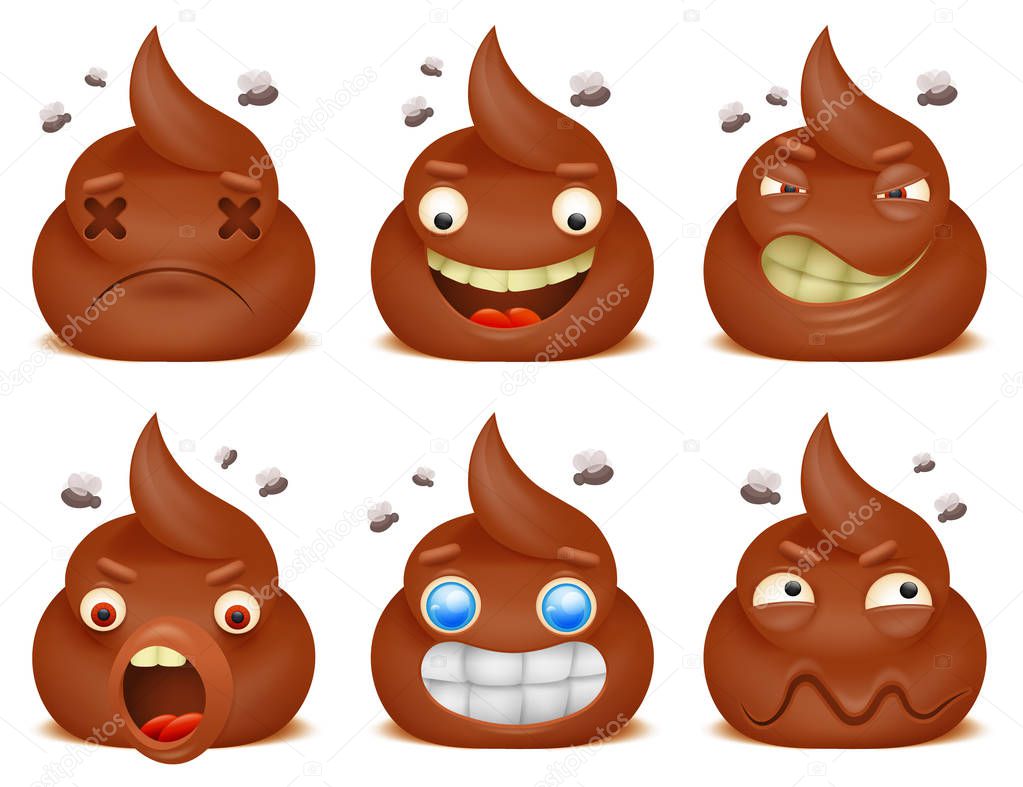 Set of funny poo emoticon cartoon characters