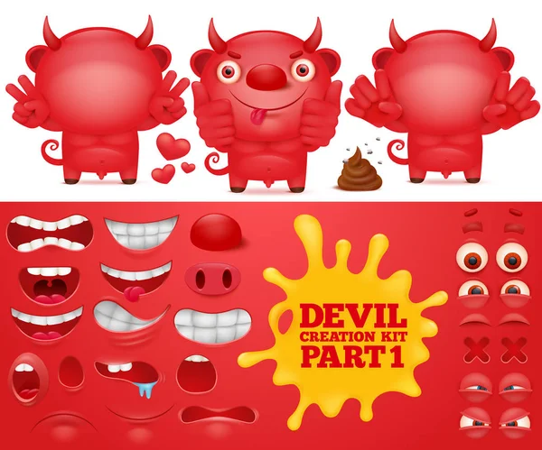 Cartoon emoticon vermelho diabo kit de criação de personagem —  Vetores de Stock