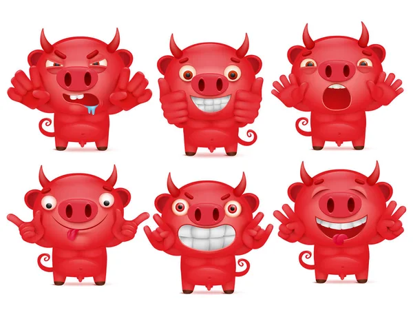 Niedliche Reihe von Cartoon-Emoticon roten Teufel Charakter — Stockvektor