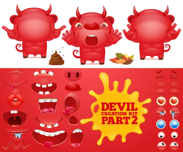 Cartoon emoticon vermelho diabo kit de criação de personagem . —  Vetores de Stock