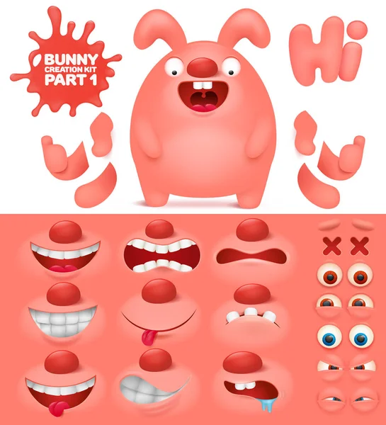 Oprichting kit roze emoticon bunny karakter — Stockvector
