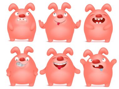 Çizgi film pembe tavşan charaters farklı duygular içinde dizi