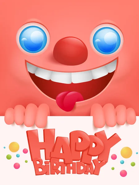 Happy birthday invitation card with cute emoticon face on pink background — Stock Vector