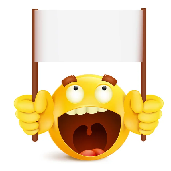 Χαμόγελο κίτρινο στρογγυλή χαρακτήρα πρόσωπο με πρότυπο banner μηνύματος — Διανυσματικό Αρχείο