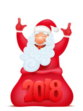 Kırmızı çantalı 2018 mutlu yeni yıl Noel Baba çizgi film karakteri