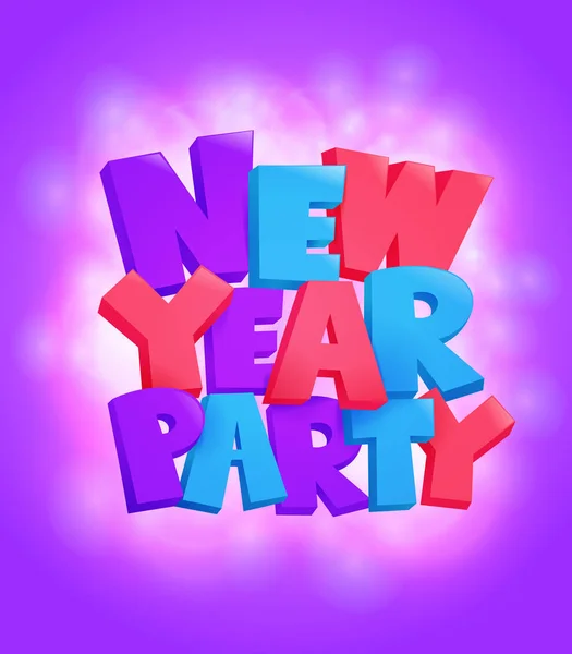 New Year party headline with multicolored bokeh lights backdrop. — Stock Vector