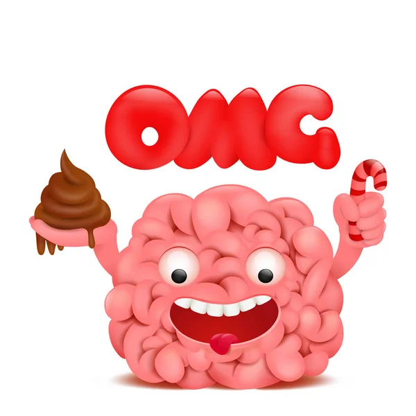 Cérebro personagem de desenho animado emoticon com título omg . —  Vetores de Stock