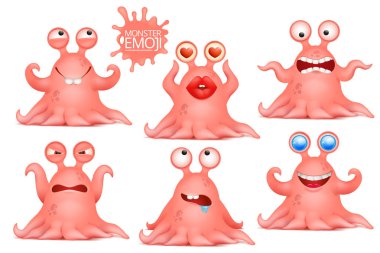 Sevimli pembe ahtapot emoji canavar karakter kümesi