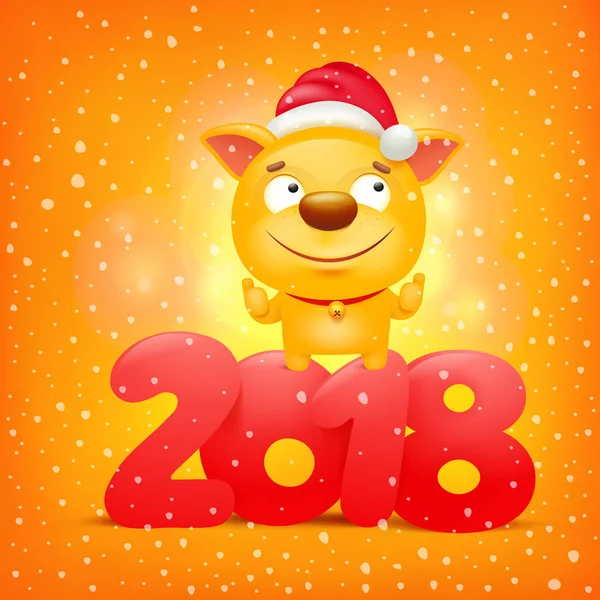Szablon karty zaproszenie z żółty kreskówka pies postać symbol nowego roku 2018 — Wektor stockowy