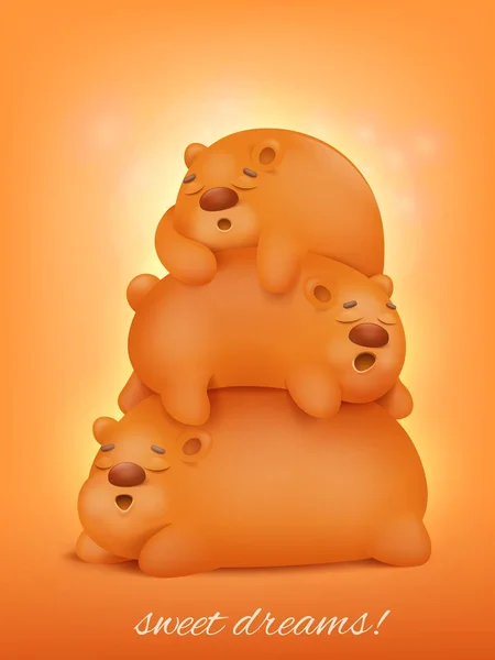 Lindo tres durmiendo osos dibujos animados kawaii animales — Vector de stock