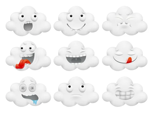 Conjunto de desenhos animados kawaii personagens de nuvem de desenhos animados — Vetor de Stock