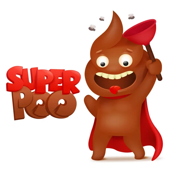 Super hero Poop emoticon icon cartoon character — Stock Vector