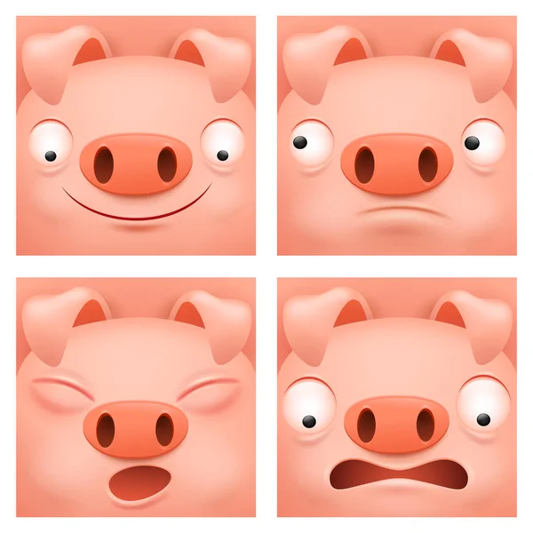 Schwein cartoon figur symbol set quadratische knopf-sammlung — Stockvektor