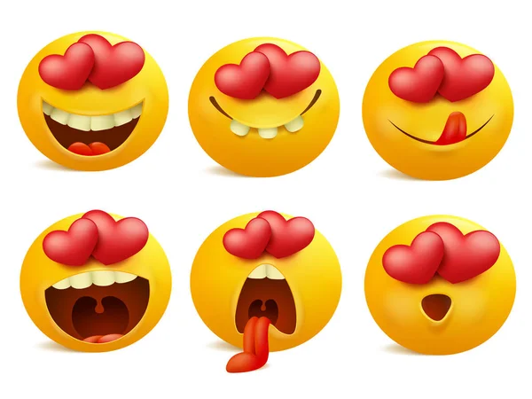 Ícones de emoticon dia dos namorados, Love emoji set, isolado no fundo branco — Vetor de Stock