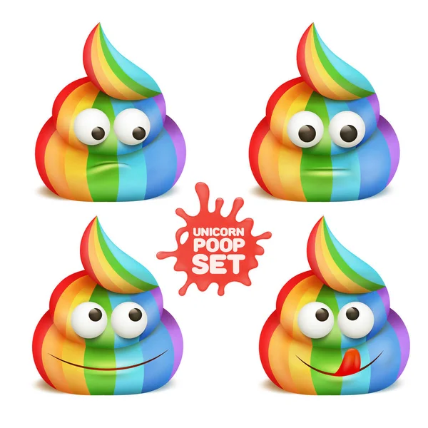 Unicornio caca emoji personajes de dibujos animados pegatinas . — Vector de stock